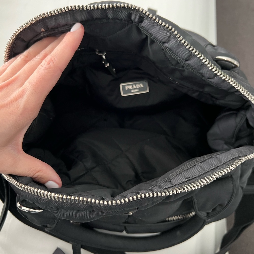 Prada Black Quilted Nylon Dome Satchel with Silver Hardware - Picture 6 of 8